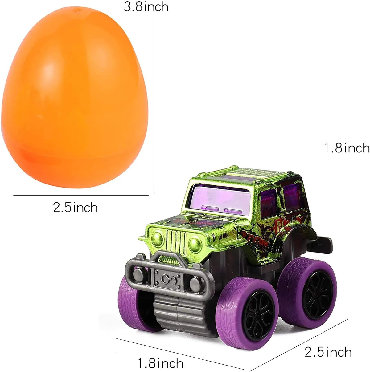 12 Pack 3.8 Inch Easter Eggs with Pull Back Monster Cars & Trucks for Easter Egg Hunt