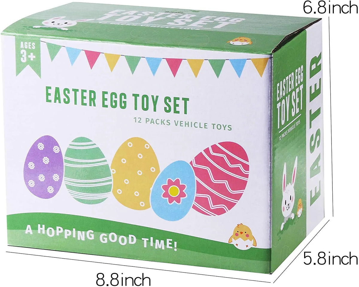 12 Pack 3.8 Inch Easter Eggs with Pull Back Monster Cars & Trucks for Easter Egg Hunt