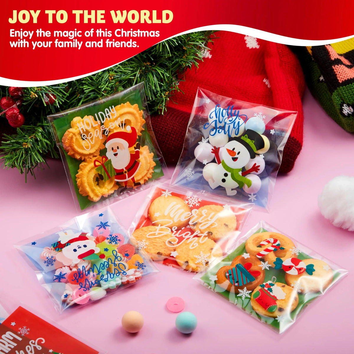300 Pack Christmas Cellophane Candy Treat Bags