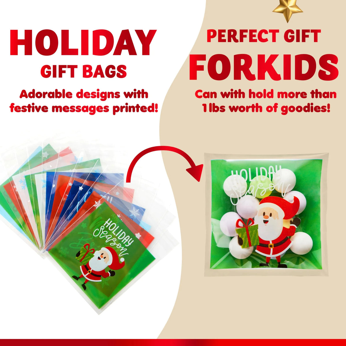 300 Pack Christmas Cellophane Candy Treat Bags