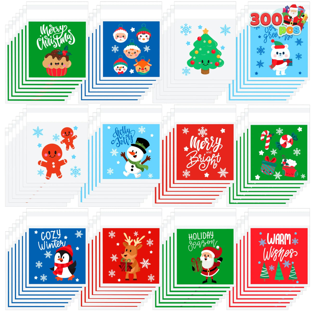 300 Pack Christmas Cellophane Candy Treat Bags