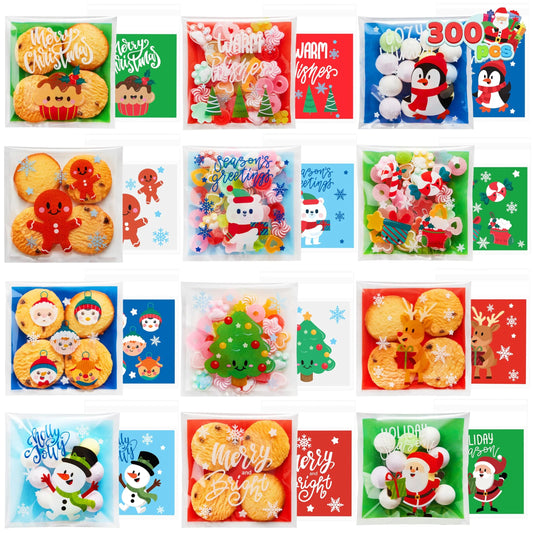 300 Pack Christmas Cellophane Candy Treat Bags
