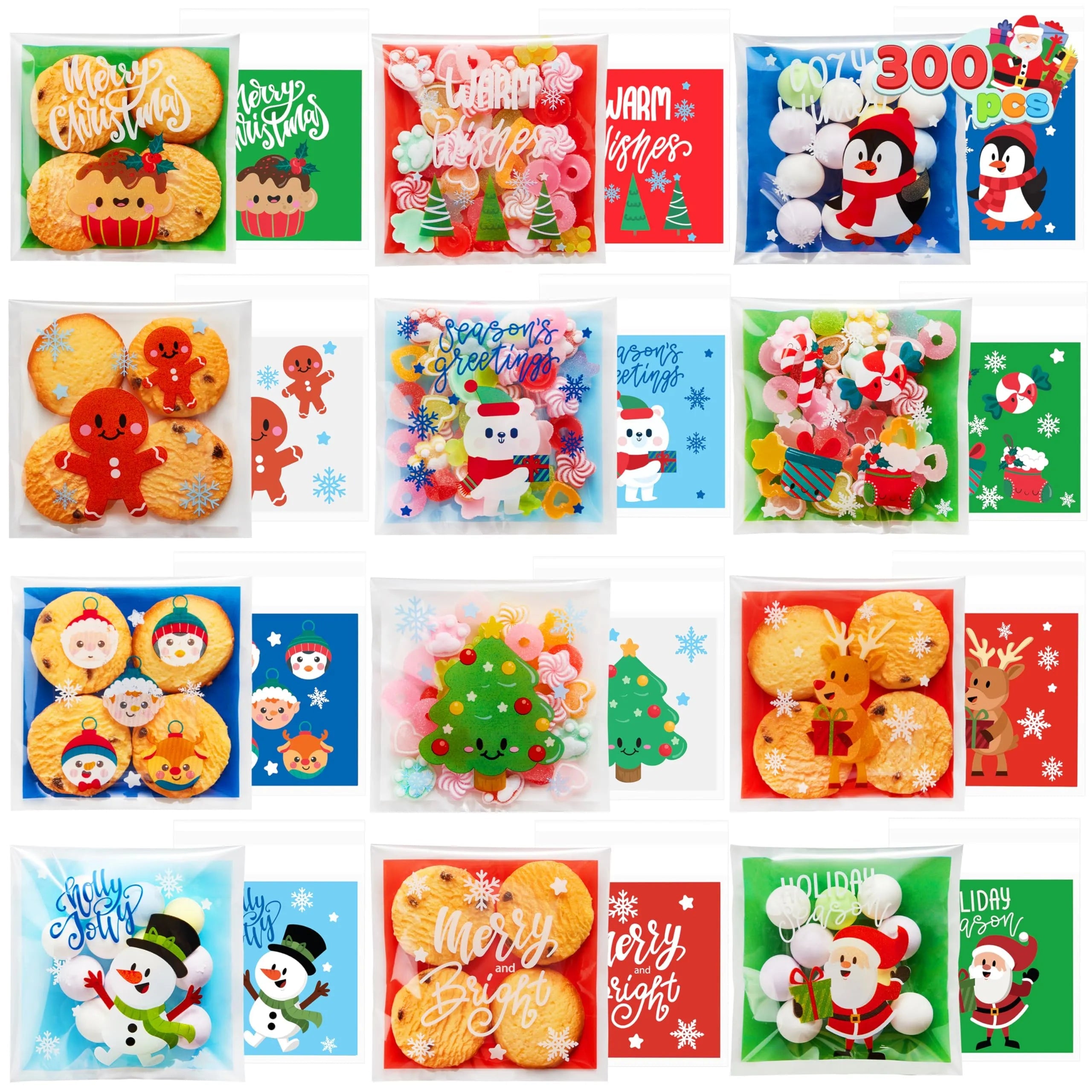 300 Pack Christmas Cellophane Candy Treat Bags