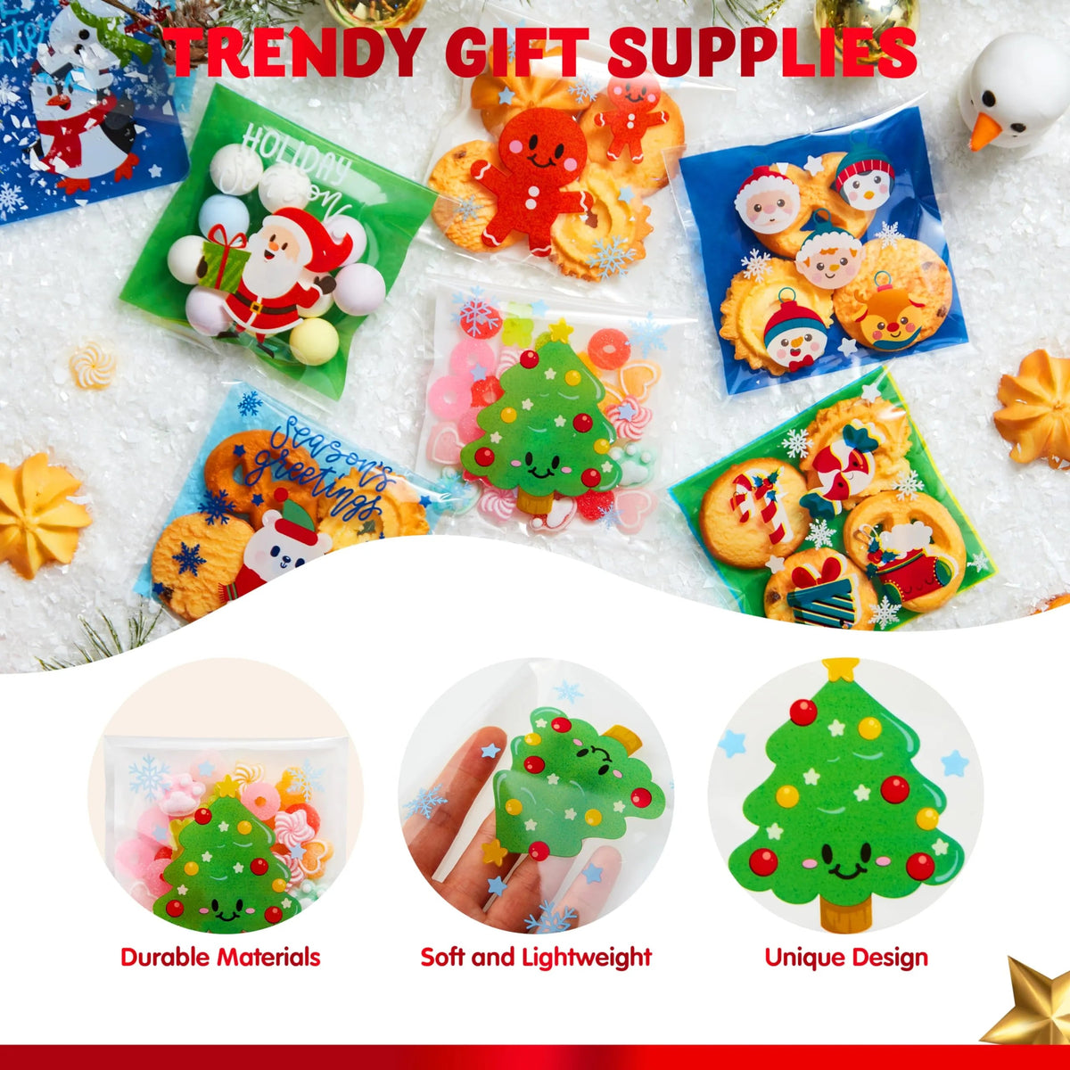 300 Pack Christmas Cellophane Candy Treat Bags
