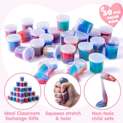 30 Pack Galaxy Slime Fidget Toy with Irregular Cards for Stress Relief