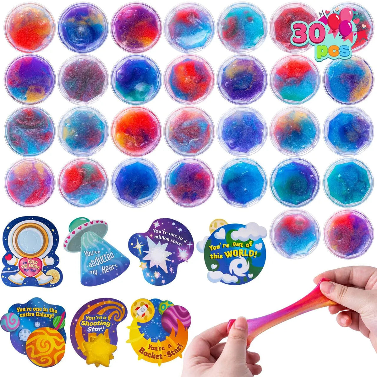 30 Pack Galaxy Slime Fidget Toy with Irregular Cards for Stress Relief