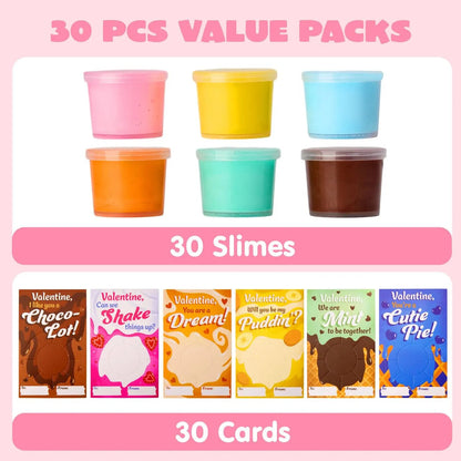Valentine's Day Cards with Butter Slime Fidget Toys, 30 Packs of 6 Designs