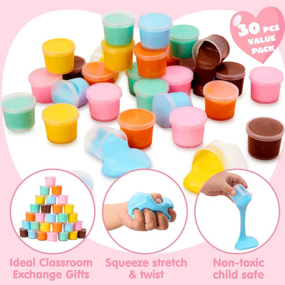 Valentine's Day Cards with Butter Slime Fidget Toys, 30 Packs of 6 Designs