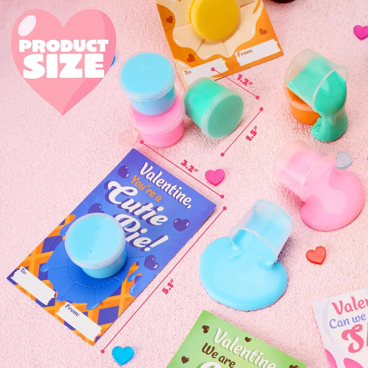 Valentine's Day Cards with Butter Slime Fidget Toys, 30 Packs of 6 Designs