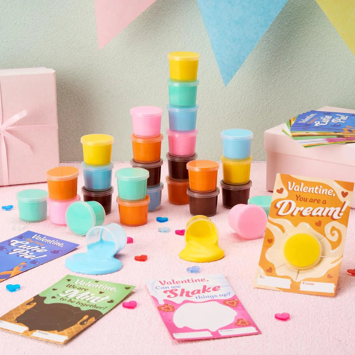 Valentine's Day Cards with Butter Slime Fidget Toys, 30 Packs of 6 Designs