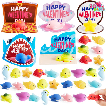 30 Packs Valentine's Day Gift Cards with Mochi Squishy Toys for Kids Exchange Prizes