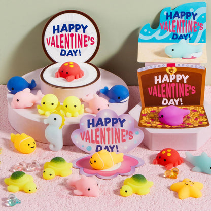 30 Packs Valentine's Day Gift Cards with Mochi Squishy Toys for Kids Exchange Prizes