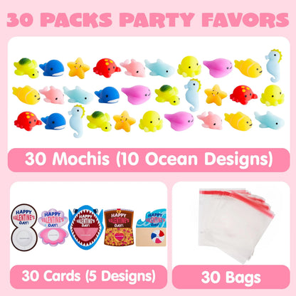 30 Packs Valentine's Day Gift Cards with Mochi Squishy Toys for Kids Exchange Prizes