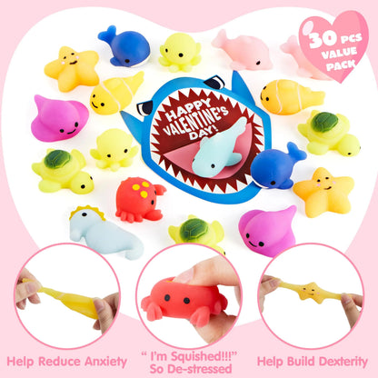 30 Packs Valentine's Day Gift Cards with Mochi Squishy Toys for Kids Exchange Prizes