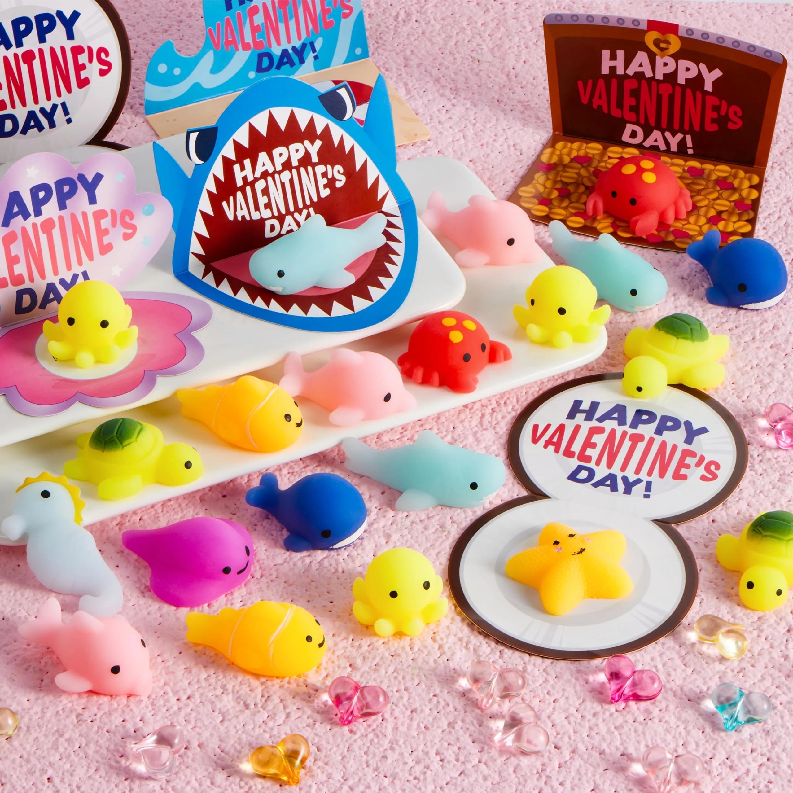30 Packs Valentine's Day Gift Cards with Mochi Squishy Toys for Kids Exchange Prizes
