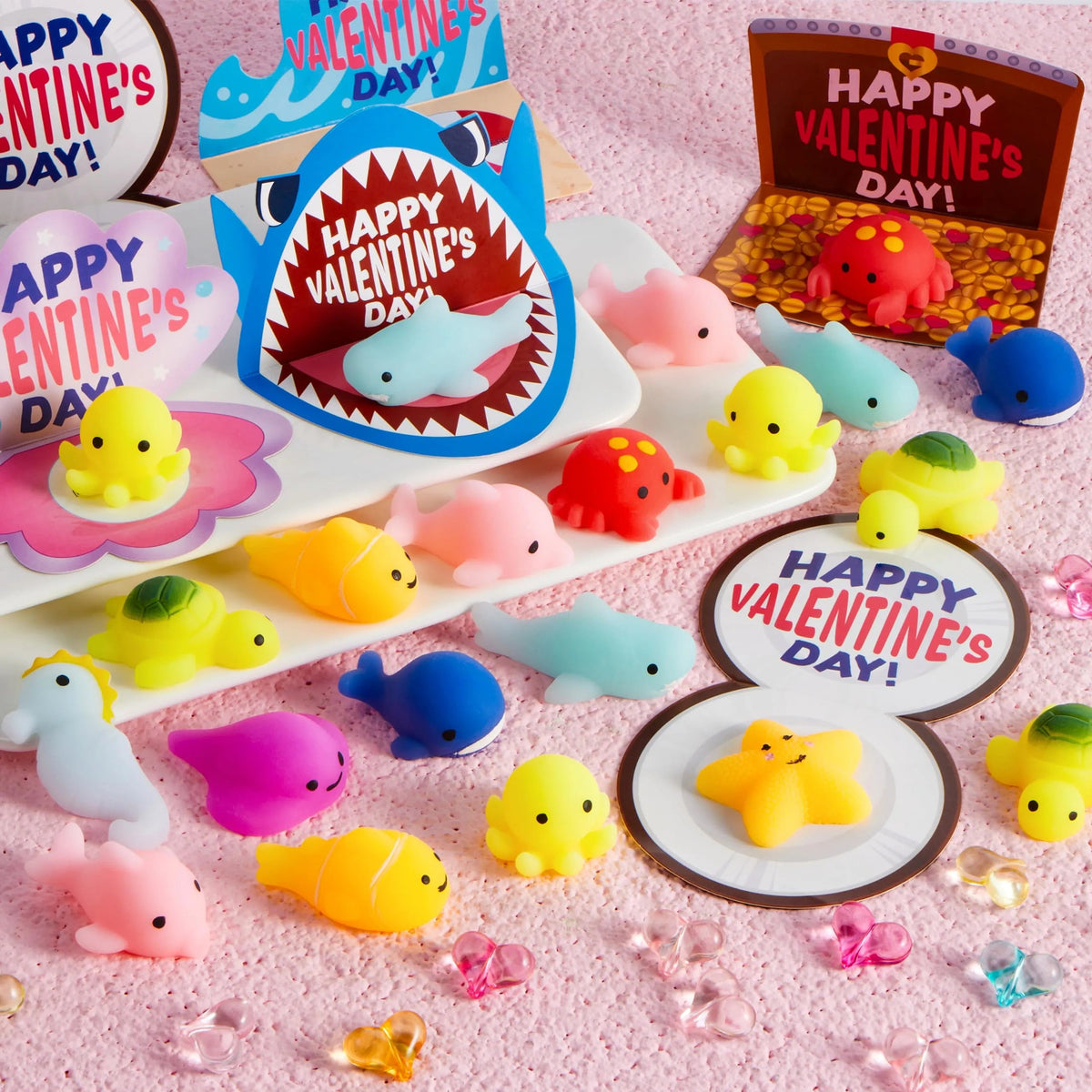 30 Packs Valentine's Day Gift Cards with Mochi Squishy Toys for Kids Exchange Prizes