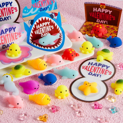 30 Packs Valentine's Day Gift Cards with Mochi Squishy Toys for Kids Exchange Prizes