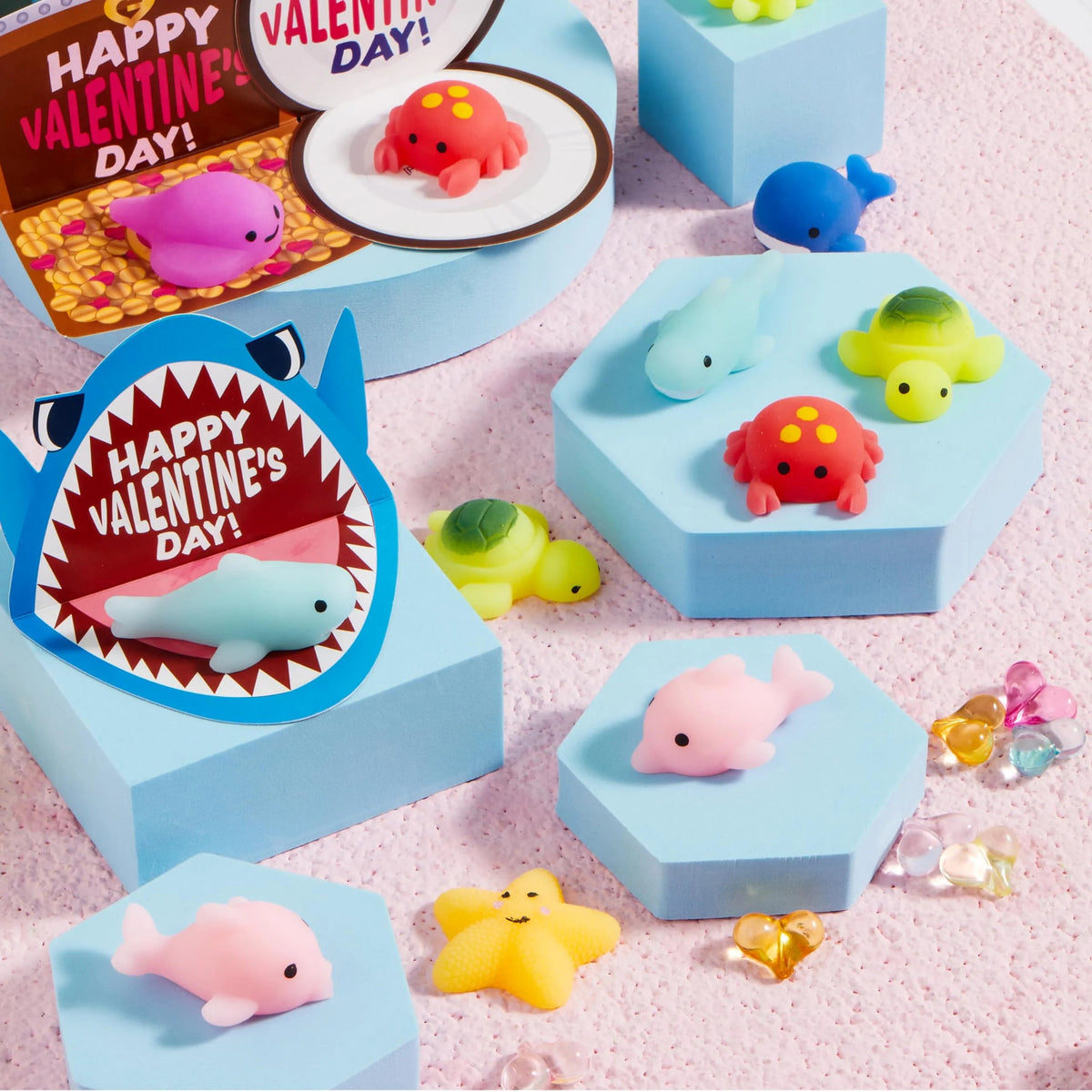 30 Packs Valentine's Day Gift Cards with Mochi Squishy Toys for Kids Exchange Prizes