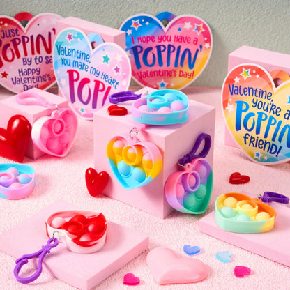 30 Packs Valentine's Day Gift Cards with 6 Designs and Heart Bubble Keychain