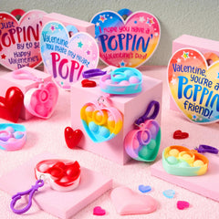 30 Packs Valentine's Day Gift Cards with 6 Designs and Heart Bubble Keychain