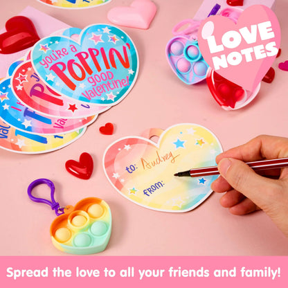 30 Packs Valentine's Day Gift Cards with 6 Designs and Heart Bubble Keychain