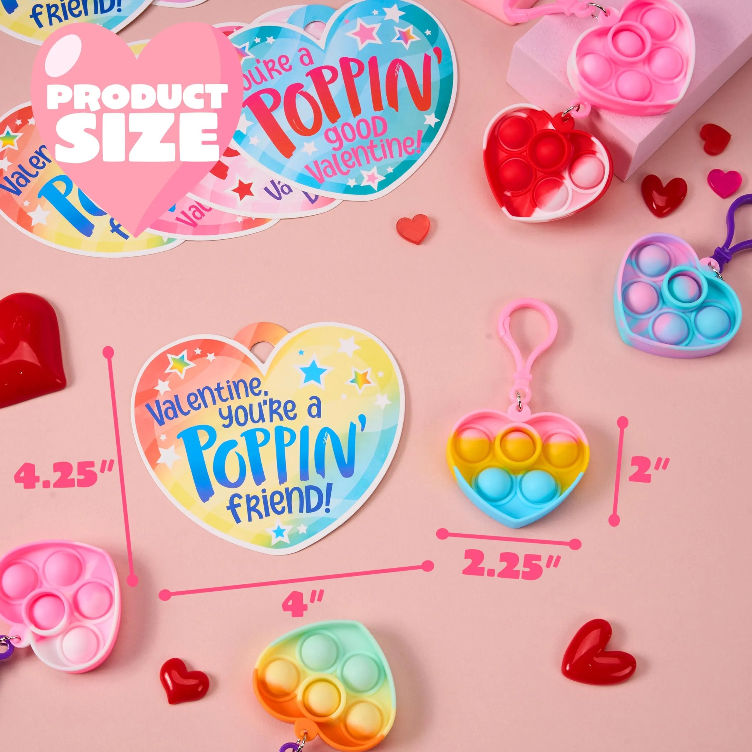 30 Packs Valentine's Day Gift Cards with 6 Designs and Heart Bubble Keychain
