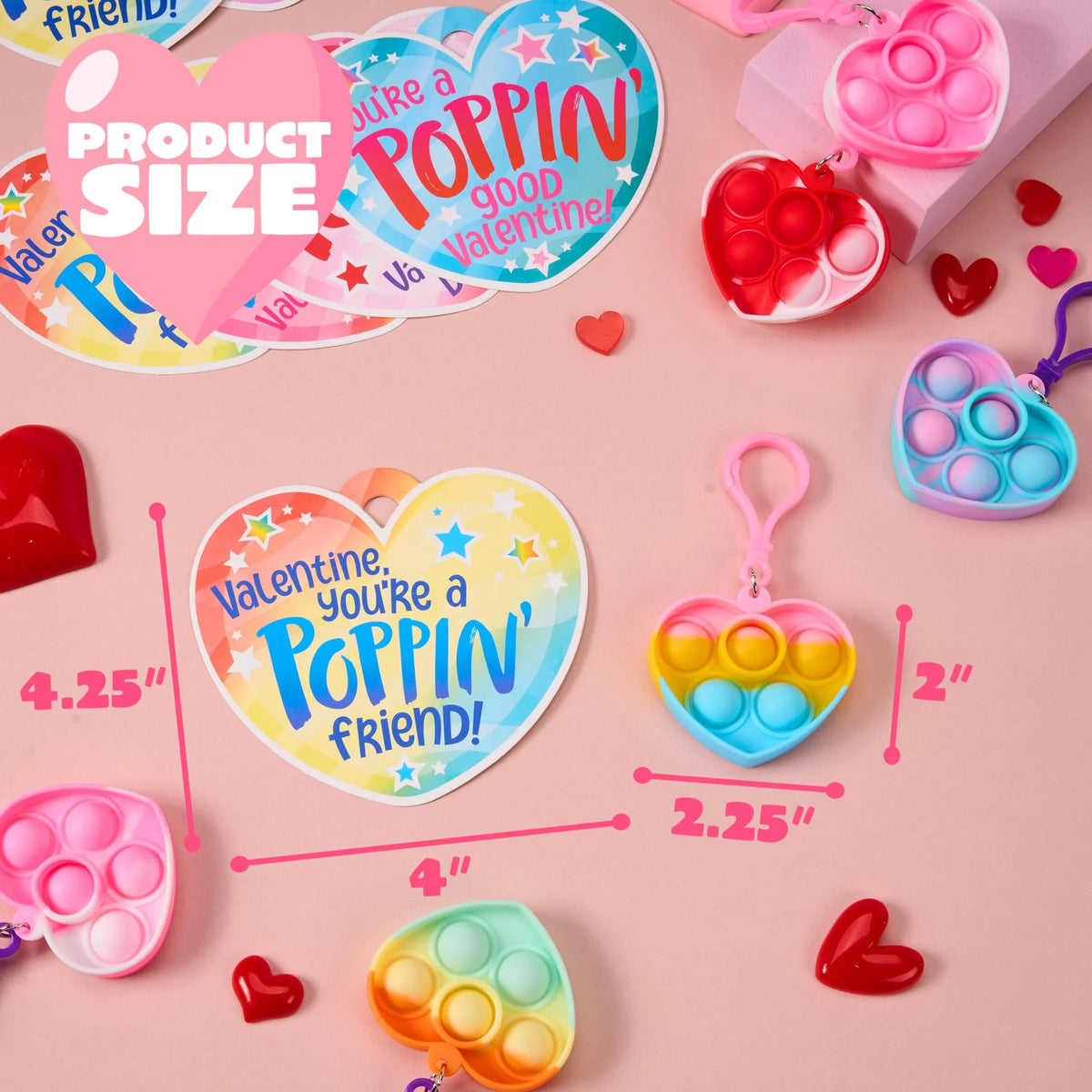 30 Packs Valentine's Day Gift Cards with 6 Designs and Heart Bubble Keychain