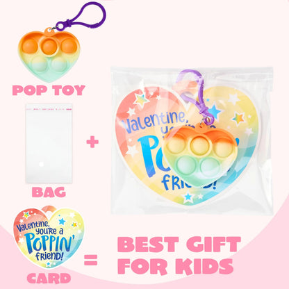 30 Packs Valentine's Day Gift Cards with 6 Designs and Heart Bubble Keychain