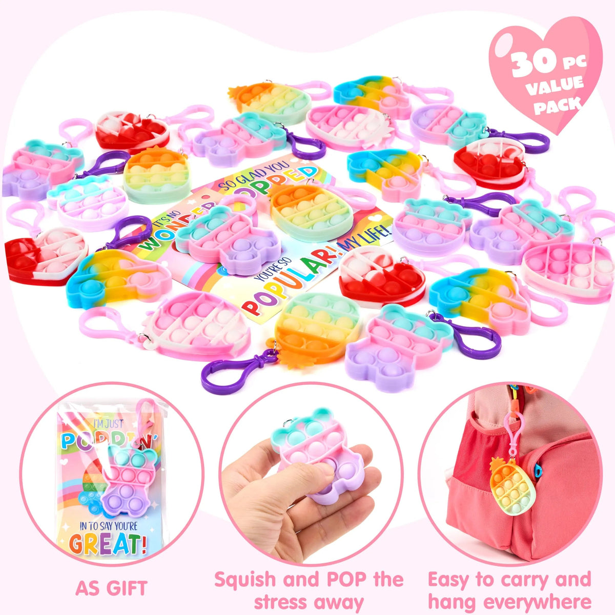 30 Packs Valentine's Day Gift Cards with 6 Designs and Multi-Shape Toys