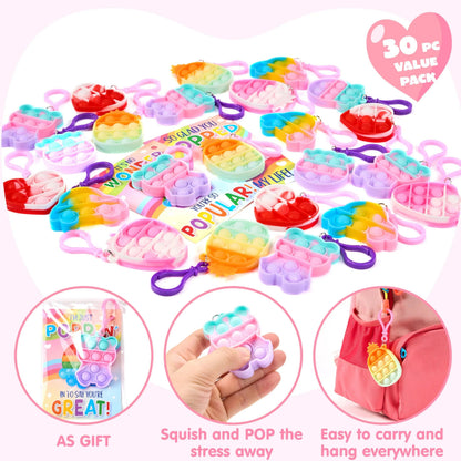 30 Packs Valentine's Day Gift Cards with 6 Designs and Multi-Shape Toys