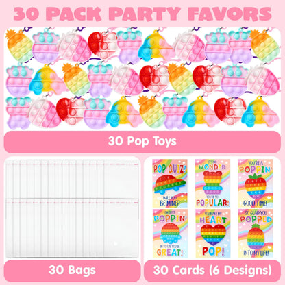 30 Packs Valentine's Day Gift Cards with 6 Designs and Multi-Shape Toys