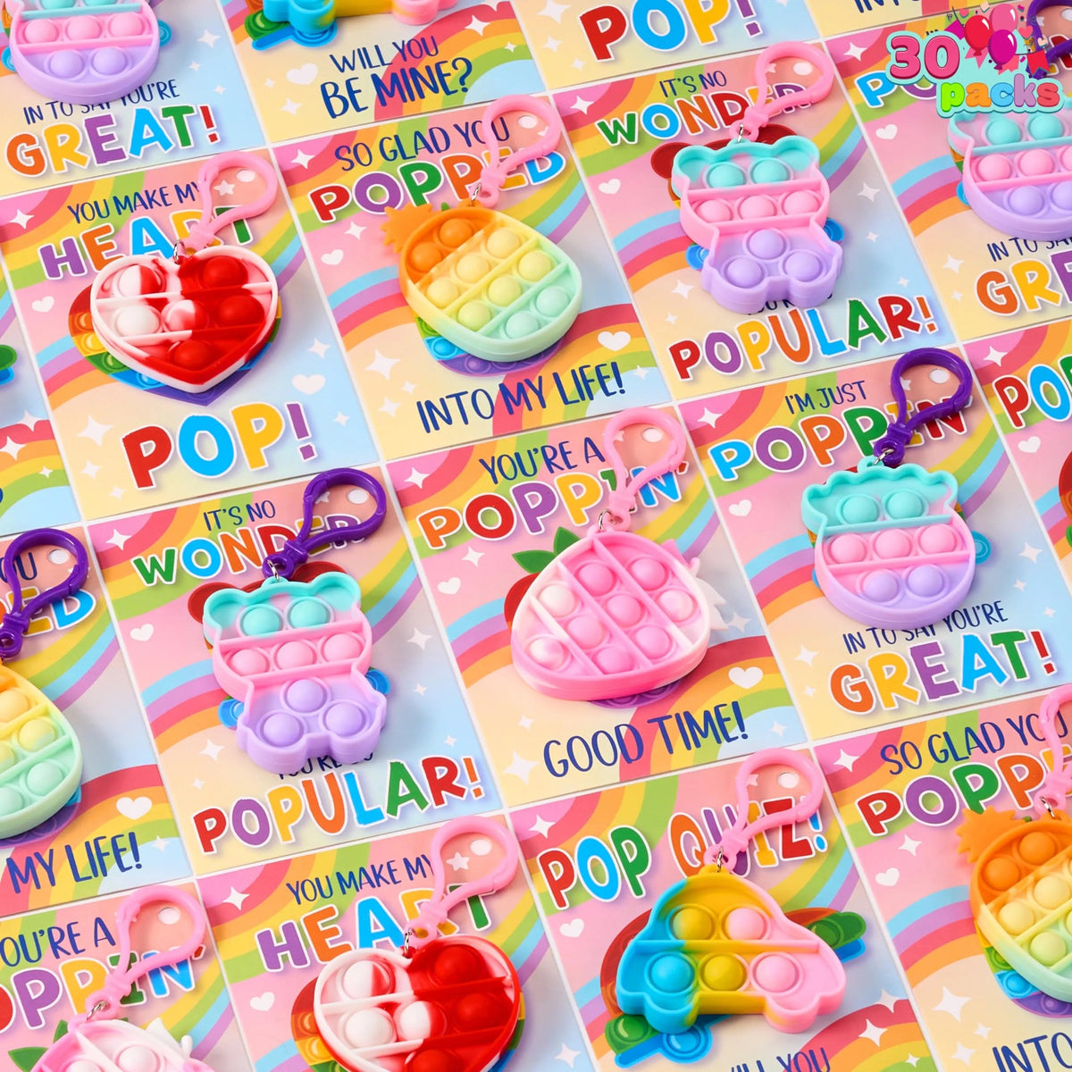 30 Packs Valentine's Day Gift Cards with 6 Designs and Multi-Shape Toys