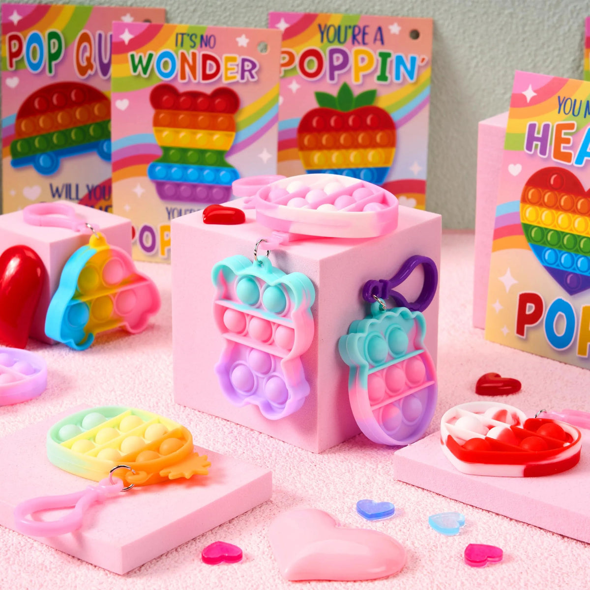 30 Packs Valentine's Day Gift Cards with 6 Designs and Multi-Shape Toys