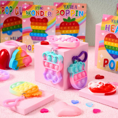 30 Packs Valentine's Day Gift Cards with 6 Designs and Multi-Shape Toys