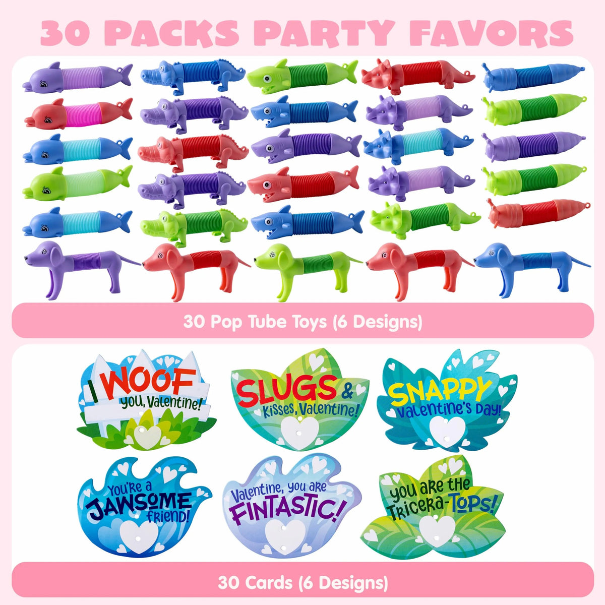 30-Pack Valentine's Day Cards with Critter Pop Tubes for Kids Classroom Gift Exchange