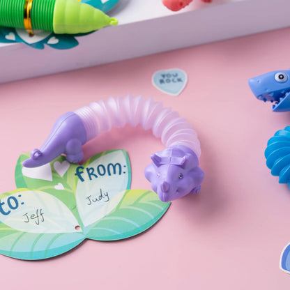 30-Pack Valentine's Day Cards with Critter Pop Tubes for Kids Classroom Gift Exchange