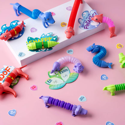 30-Pack Valentine's Day Cards with Critter Pop Tubes for Kids Classroom Gift Exchange