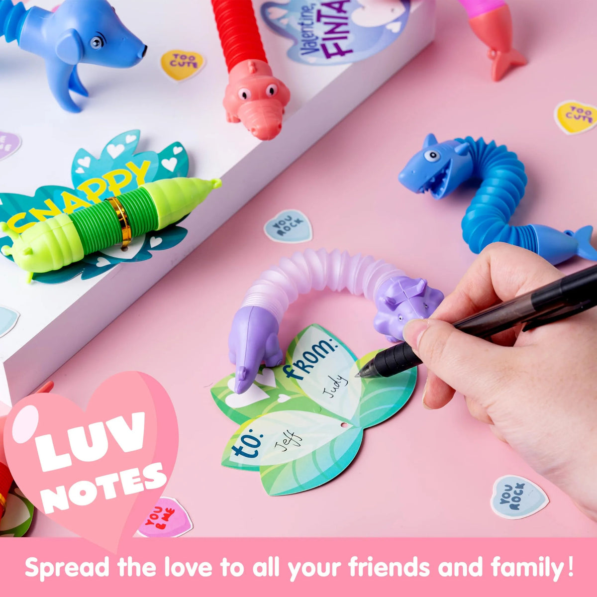 30-Pack Valentine's Day Cards with Critter Pop Tubes for Kids Classroom Gift Exchange