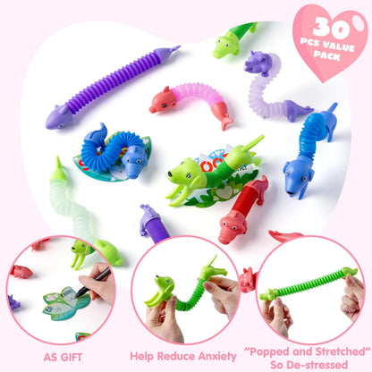 30-Pack Valentine's Day Cards with Critter Pop Tubes for Kids Classroom Gift Exchange