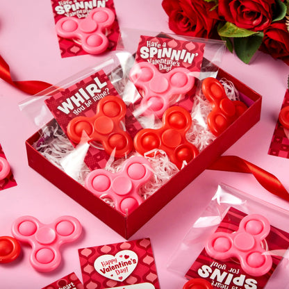 30 Pack Valentine's Day Cards with Fidget Spinners for Kids School Prizes