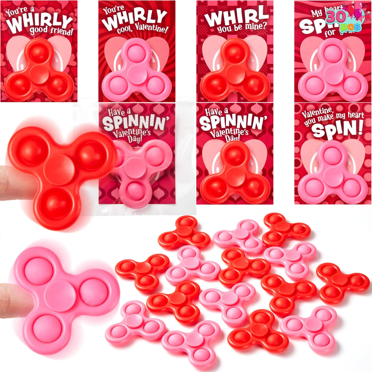 30 Pack Valentine's Day Cards with Fidget Spinners for Kids School Prizes