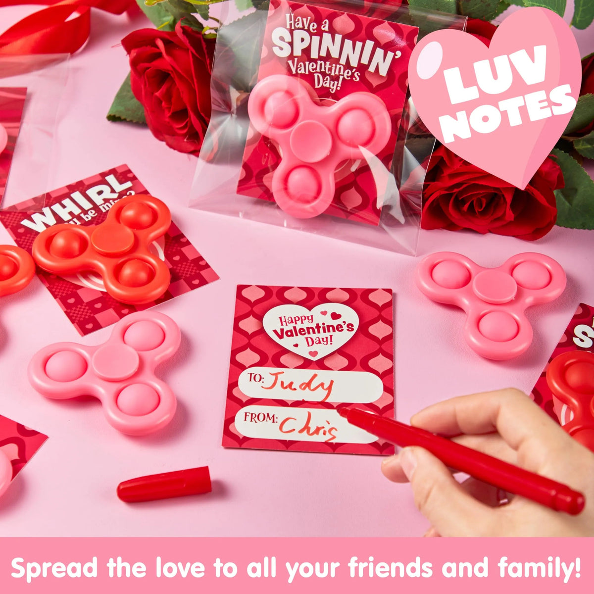 30 Pack Valentine's Day Cards with Fidget Spinners for Kids School Prizes