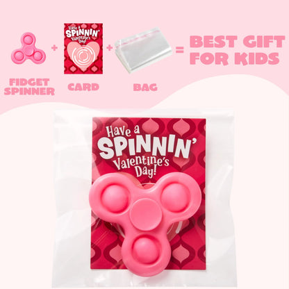 30 Pack Valentine's Day Cards with Fidget Spinners for Kids School Prizes