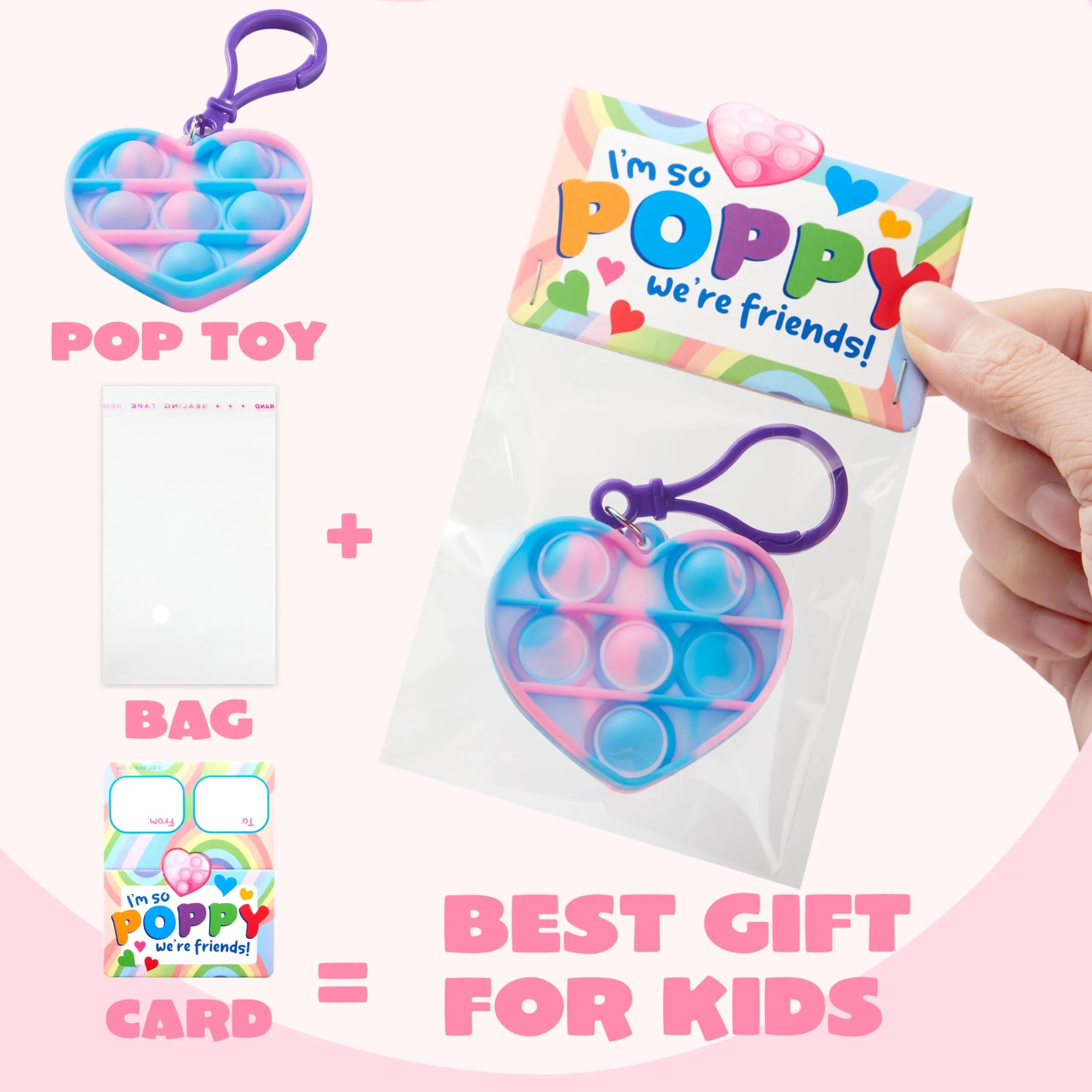 30-Pack Valentine's Day Gift Cards with Heart-Shaped Stress Relief Fidget Toys