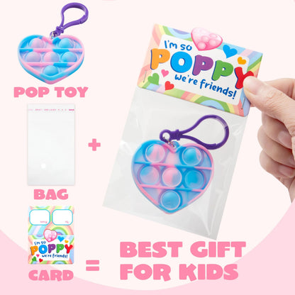 30-Pack Valentine's Day Gift Cards with Heart-Shaped Stress Relief Fidget Toys