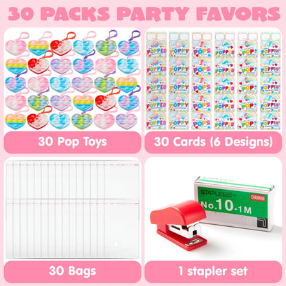 30-Pack Valentine's Day Gift Cards with Heart-Shaped Stress Relief Fidget Toys