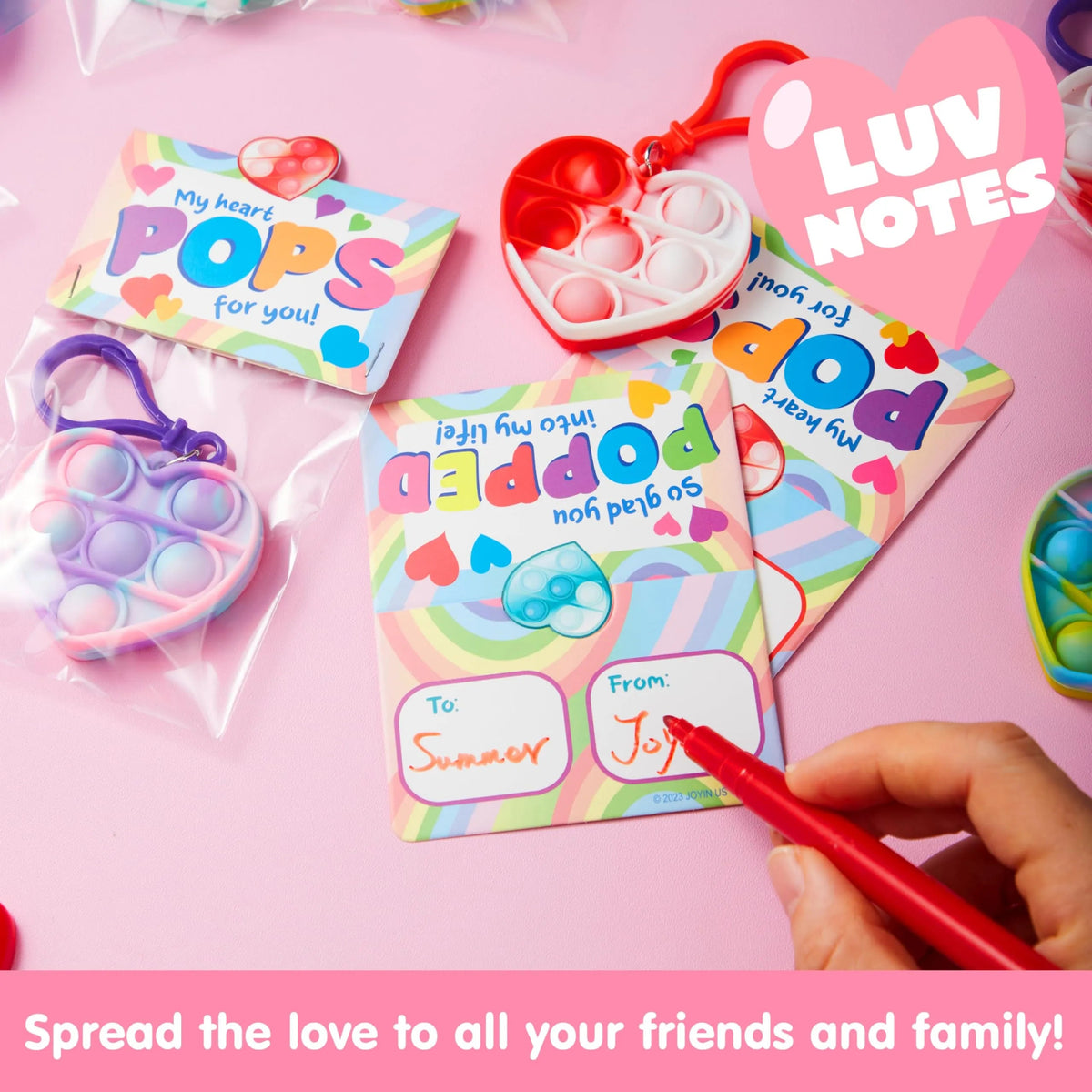 30-Pack Valentine's Day Gift Cards with Heart-Shaped Stress Relief Fidget Toys