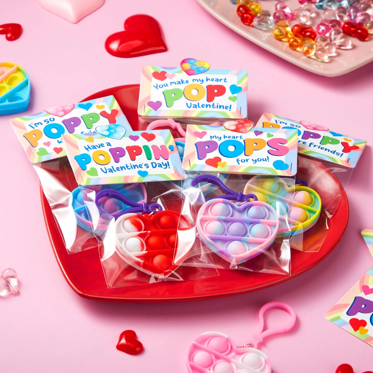 30-Pack Valentine's Day Gift Cards with Heart-Shaped Stress Relief Fidget Toys