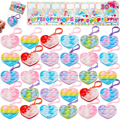 30-Pack Valentine's Day Gift Cards with Heart-Shaped Stress Relief Fidget Toys