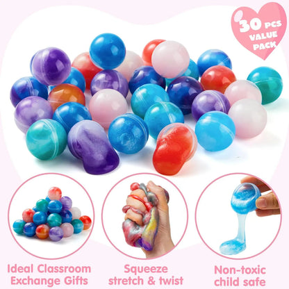 30 Pack Valentine's Day Gift Cards with Rainbow Slime Fidget Toy for Classroom Exchange